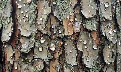 Close-up of tree bark with water droplets.