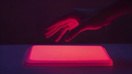 Hand Reaching for Glowing Laptop.