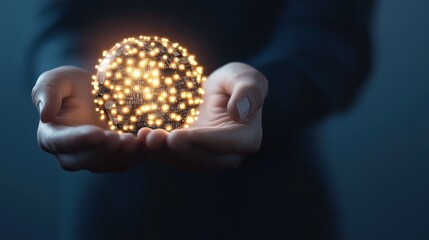Poster - Person Holding a Glowing Sphere of Light Representing Innovation, Technology, and Connection in a Dark Environment, Symbolizing Ideas and Creativity