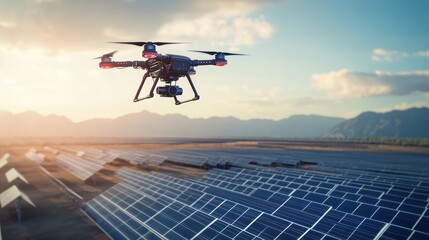 Drone Flying Over Solar Panels