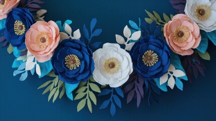 Wall Mural - Beautiful Handmade Paper Flower Decoration on Dark Background