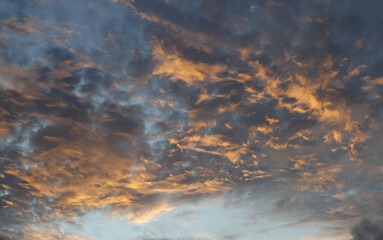 Wall Mural - Sunset sky with wispy golden clouds abstract textured background