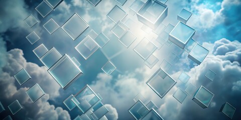 Wall Mural - translucent floating squares on a cloudy background, translucent, squares, floating, abstract, desig