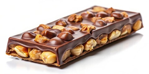 Wall Mural - A close-up of a delicious chocolate bar filled with crunchy nuts , chocolate, nuts, sweet, salty, snack, dessert, treat