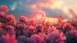 © ari - Illuminated lightbulb in a field of pink flowers at sunset.