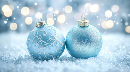 Wall Mural - Nice Christmas Greeting on Light Blue Background with Copyspace for Holidays