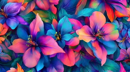 Wall Mural - vibrant, colorful floral arrangement with many blooms in shades of pink, purple, blue, and orange.