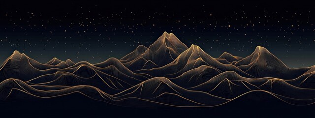 Wall Mural - Elegant mountain design with a dark blue backdrop.
