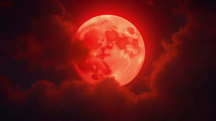 fantasy full red moon horror spooky halloween concept cloudy night sky lit by a large closeup of a f