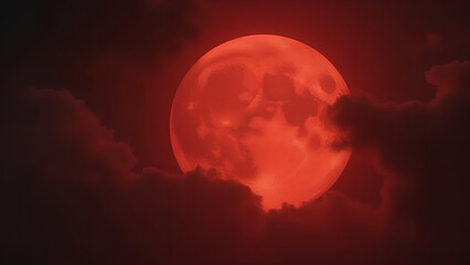 fantasy full red moon horror spooky halloween concept cloudy night sky lit by a large closeup of a f