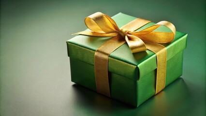 Wall Mural - Green gift box with golden ribbon, perfect for Christmas or birthday presents, green, gift, box, golden, ribbon, present