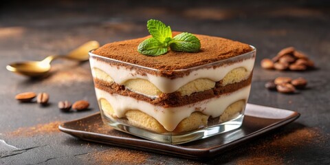 Sticker - Decadent and creamy tiramisu dessert , Italian, delicious, dessert, coffee, cocoa, layers, indulgent, sweet, treat