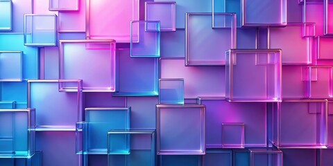 Wall Mural - Abstract geometric background with translucent glass squares in violet pink blue gradient, geometric, abstract, background