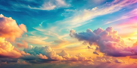 Wall Mural - Retro sky with colorful pastel sunset and fluffy clouds, retro, sky, pastel, sunset, clouds, vintage, nostalgia