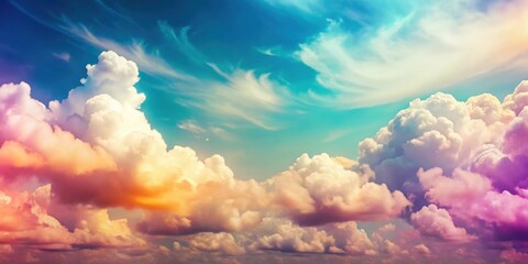Wall Mural - Retro sky background with fluffy clouds and vibrant colors, retro, sky, background, clouds, vintage, nostalgic, old-fashioned