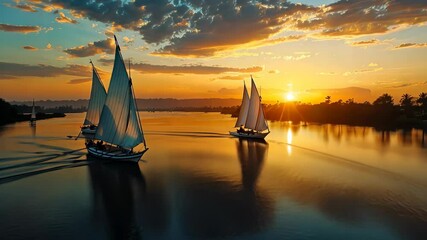 Wall Mural - golden hour sailboats on the nile river