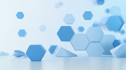 Canvas Print - Modern Blue Hexagonal Shapes Floating in a Minimalistic Space with Dynamic Shadows
