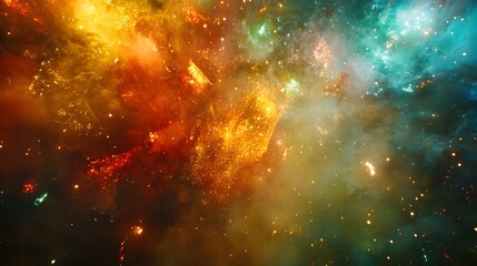 Poster - Colorful nebula with vibrant gas and dust clouds in space.