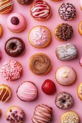 Canvas Print - Doughnuts on pink surface