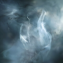 Wall Mural - A blue and white image with smoke and steam. The smoke is coming from a fire and the steam is coming from a hot object. The image has a dreamy and ethereal quality to it