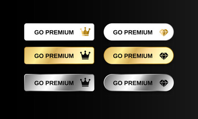 Wall Mural - Set of Go Premium buttons icon design template. Gold, Silver metallic, and white. Premium member push buttons collection isolated. vector