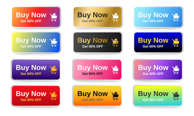 Wall Mural - set of buy now buttons icon design template. professional web design, full set of elements. user-fri