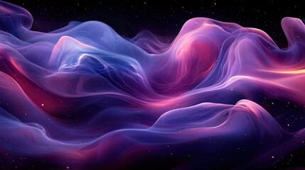 Wall Mural - Abstract cosmic nebula with flowing, vibrant purple, pink, and blue hues, interspersed with glittering stars.