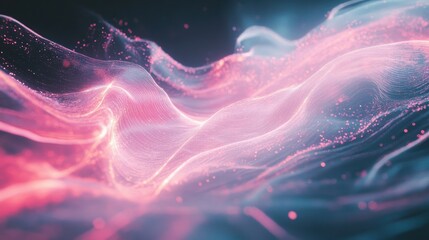 Wall Mural - Abstract pink and blue glowing wave particles background.