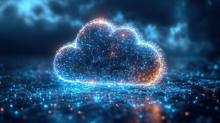 Sticker - Glowing cloud symbol, digital data, futuristic technology concept.