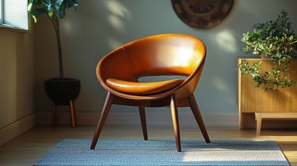 Wall Mural - Modern leather armchair in a sunlit living room.