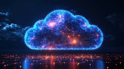 Wall Mural - glowing cloud network digital technology concept.