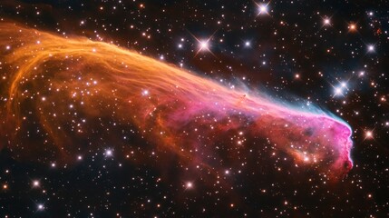 Wall Mural - a vibrant cosmic nebula, glowing with orange, pink, and blue hues, stretches across a dark, star-stu