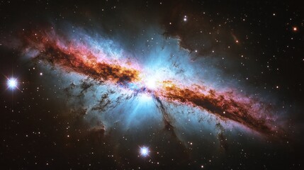 Wall Mural - A vibrant nebula with a bright core, showcasing cosmic dust and gas clouds in a deep space setting.