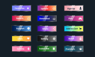 Wall Mural - web buttons collection in gradient style and glossy glass design isolated.  vector
