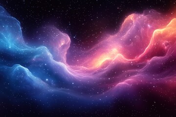Wall Mural - Abstract cosmic nebula with vibrant pink and blue glowing clouds and scattered stars in deep space.