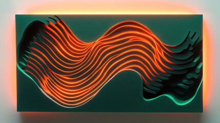 Wall Mural - abstract artwork with orange neon lines flowing on a dark teal background.