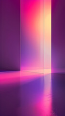 Wall Mural - a room with a purple wall and a glass door. the room is lit with a purple light
