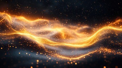 Wall Mural - Abstract glowing wave of light particles on dark background.