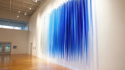 Canvas Print - Abstract blue glass art installation in modern gallery.