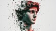 © Alienmarsh - Digital art of a classical statue bust, partially dissolving into pixels and splatters.