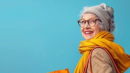 Joyful Senior Woman Autumn Shopping Spree 