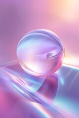 Wall Mural - A clear sphere with a purple hue sits on a purple background. The sphere is surrounded by a purple and blue gradient, giving the impression of a glowing, ethereal object. Scene is one of serenity