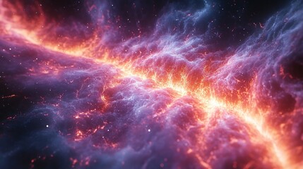 Wall Mural - Fiery cosmic nebula with swirling red and blue gases, sparks, and dust particles in space.
