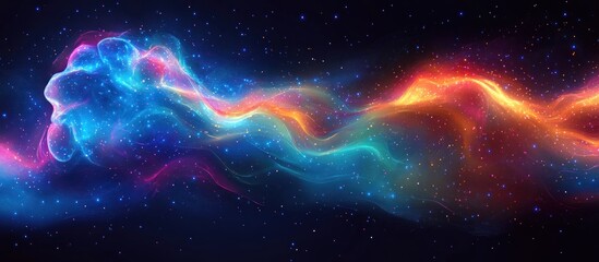 Wall Mural - Abstract cosmic nebula with vibrant colors and glowing particles.