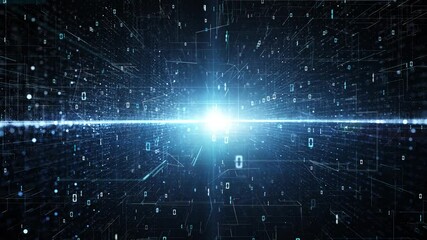 Wall Mural - futuristic computer binary data on shiny loop cyberspace computer network.