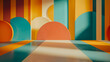 © tracy - A colorful room with a large orange circle in the middle. The room is full of different colored circles and squares