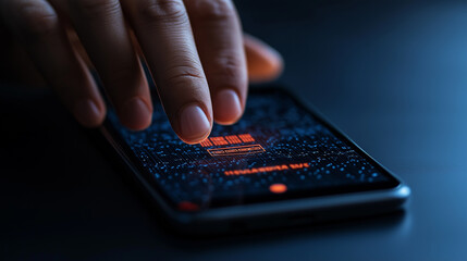 Aufkleber - close up of hand interacting with secure mobile payment interface on smartphone, showcasing advanced technology and digital security features