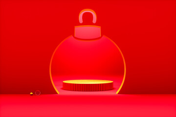 Poster - Christmas podium backdrop with Christmas ball frame. 3d rendering