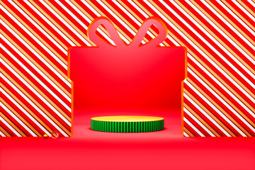 Aufkleber - Christmas podium backdrop with Christmas gift box frame. 3d rendering