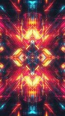 Canvas Print - Abstract Digital Art Symmetrical Neon Light Design